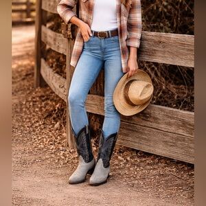 Tony Lama 8056 Western Boots Women 6.5D Gray Black Leather USA Cowboy